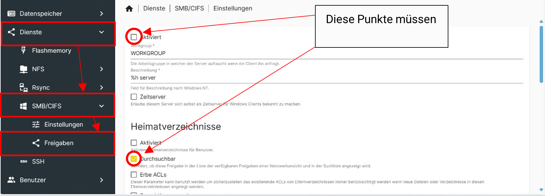 Konfiguration einer geteilten Ordnerfreigabe
